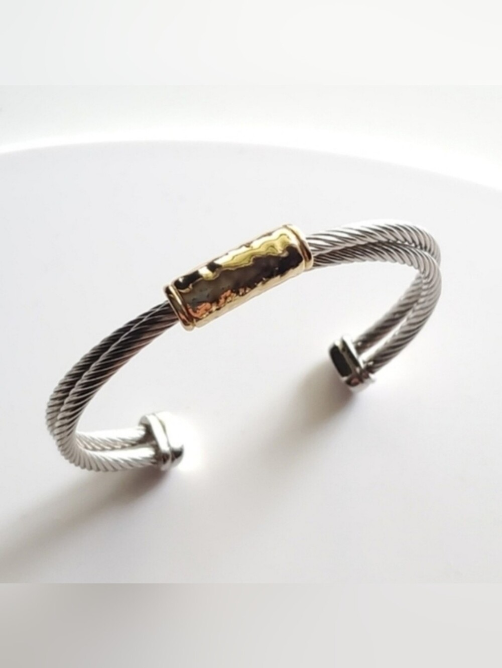 Twisted Double Cable Cuff Bracelet with Hammered Bar